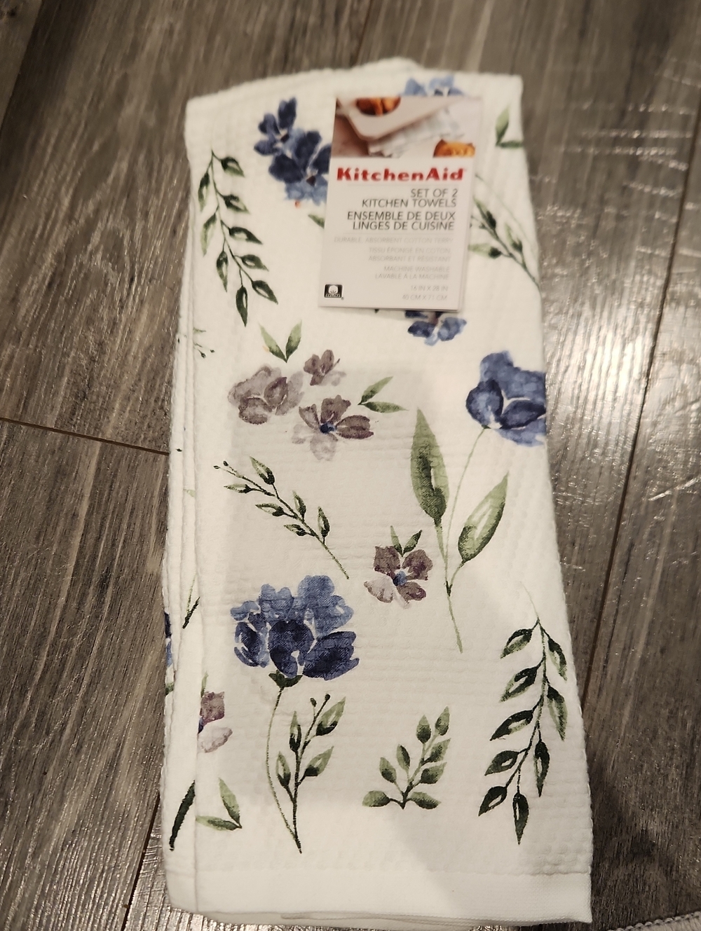 KitchenAid Blue and Green Floral Kitchen Towels - Set of 2